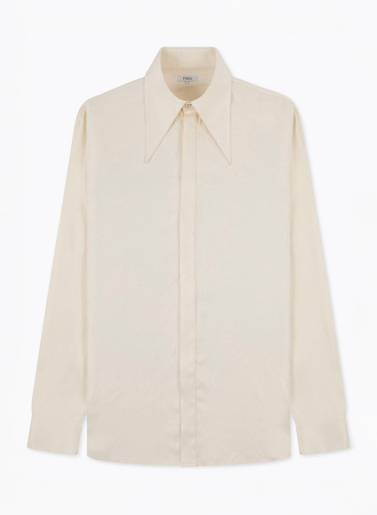 Ivory Viscose Dagger Collar Shirt
