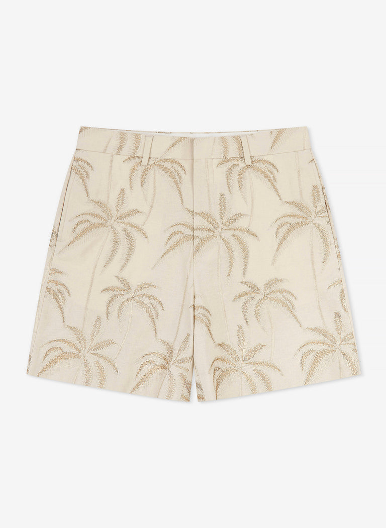 Ivory Palm Embroidered Shorts