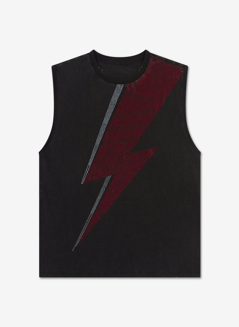 Phix X David Bowie Charcoal Acid Wash Sleeveless Rhinestone T-Shirt