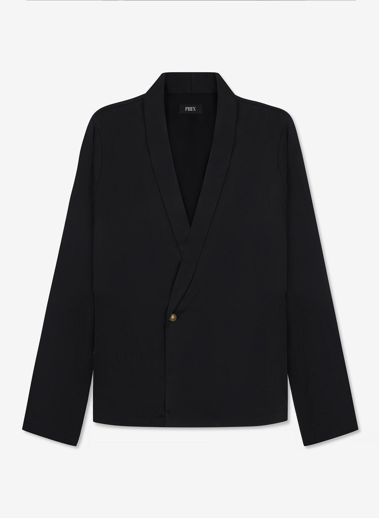 Pure Viscose Black Shawl Collar Shirt