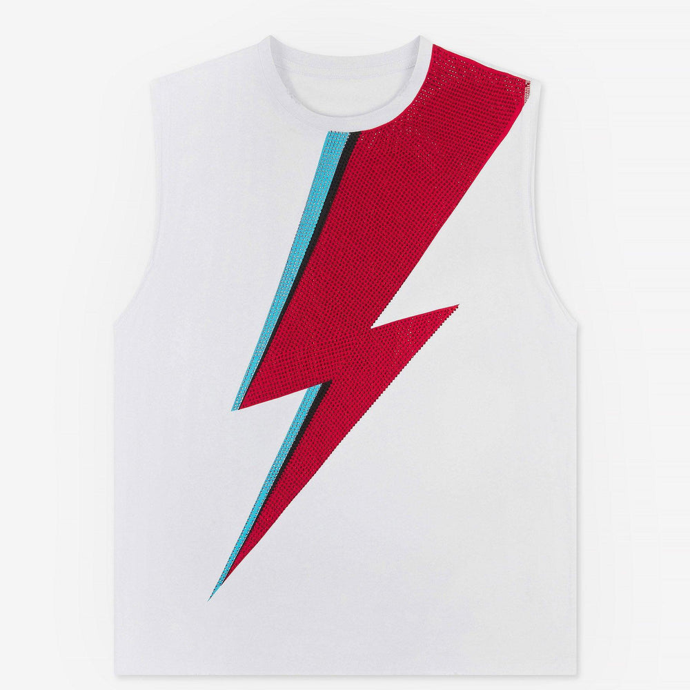 Phix X David Bowie White Sleeveless Rhinestone T-Shirt & Phix