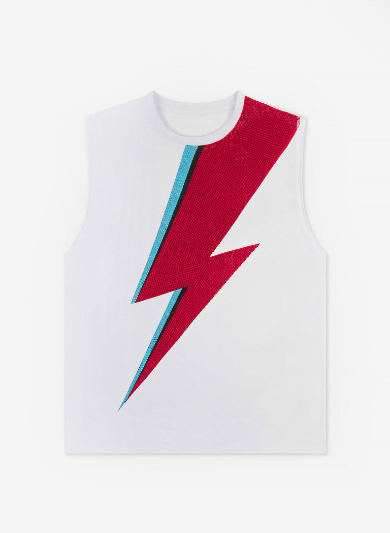 Phix X David Bowie White Sleeveless Rhinestone T-Shirt