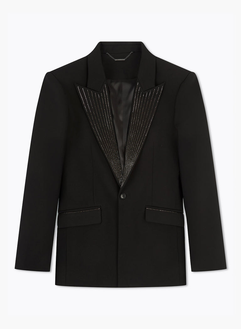 Black Rhinestone Embellished Lapel Blazer