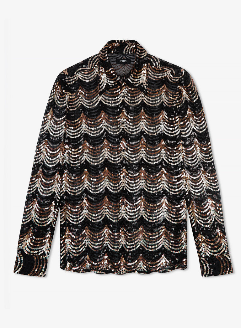 Nocturna Gold Sequin Embellished Shirt