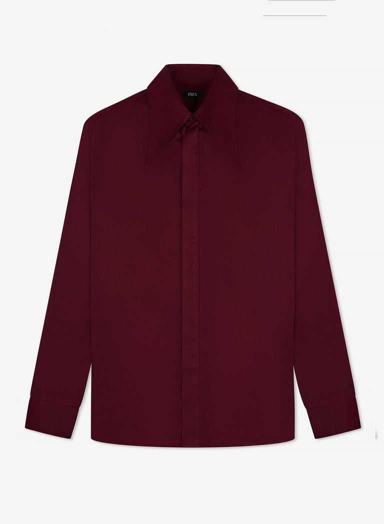 Pure Viscose Burgundy Dagger Collar Shirt