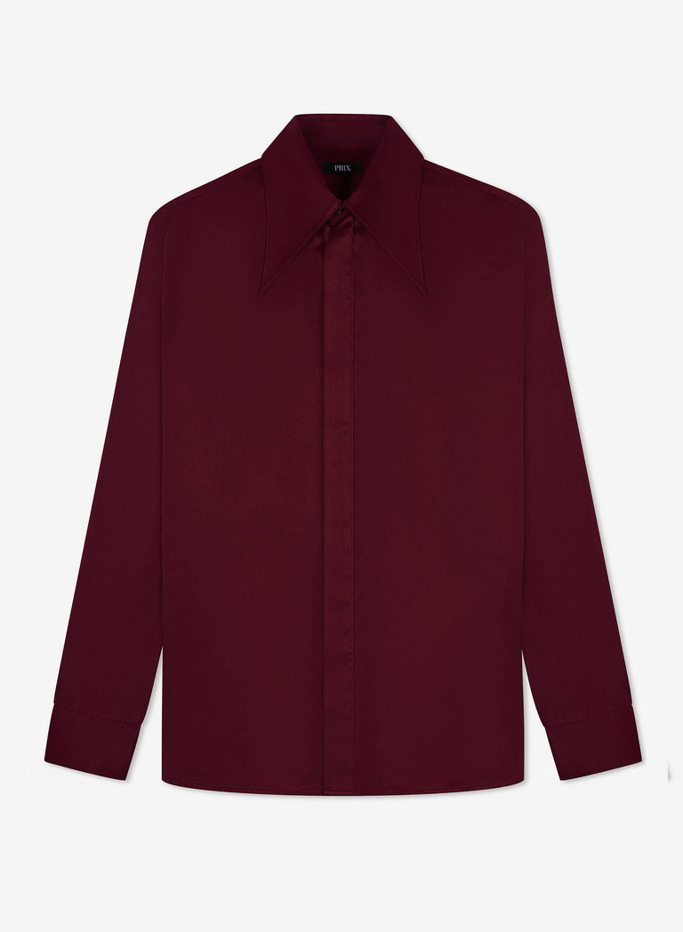 Pure Viscose Burgundy Dagger Collar Shirt