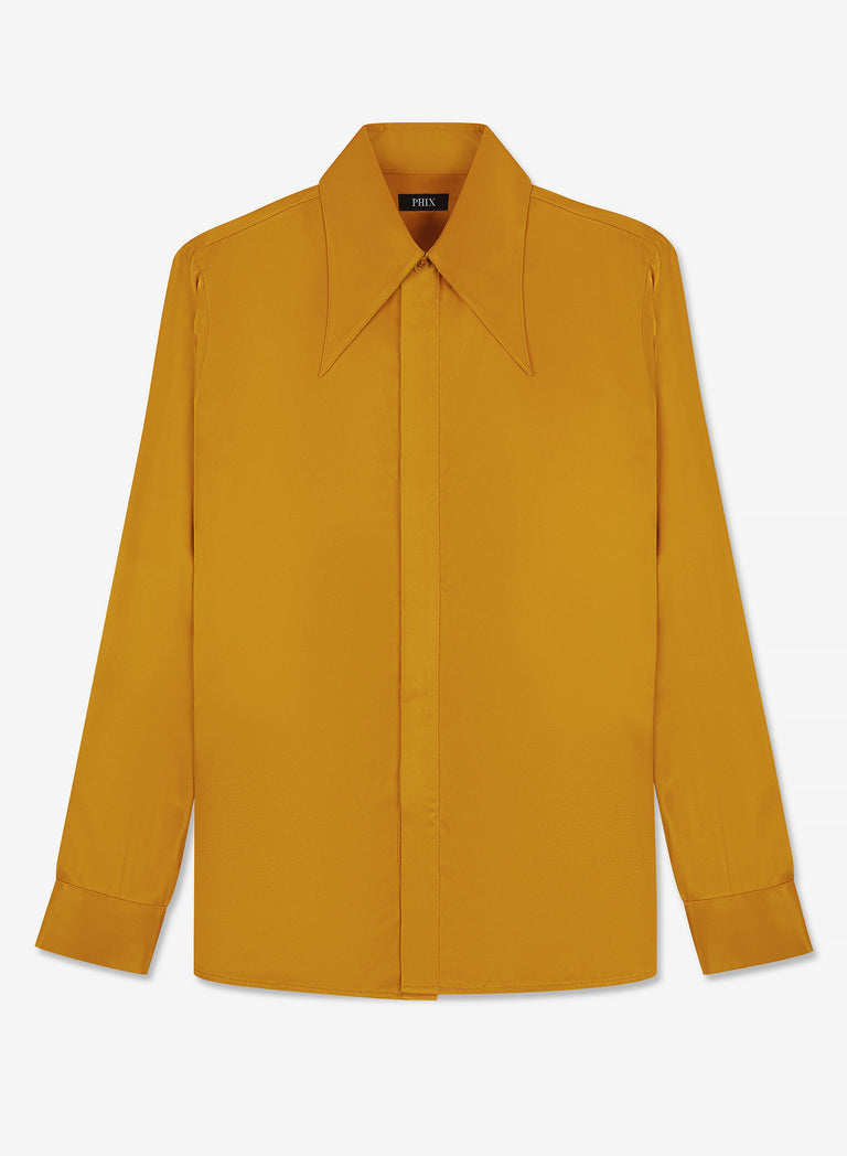 Pure Viscose Mustard Dagger Collar Shirt