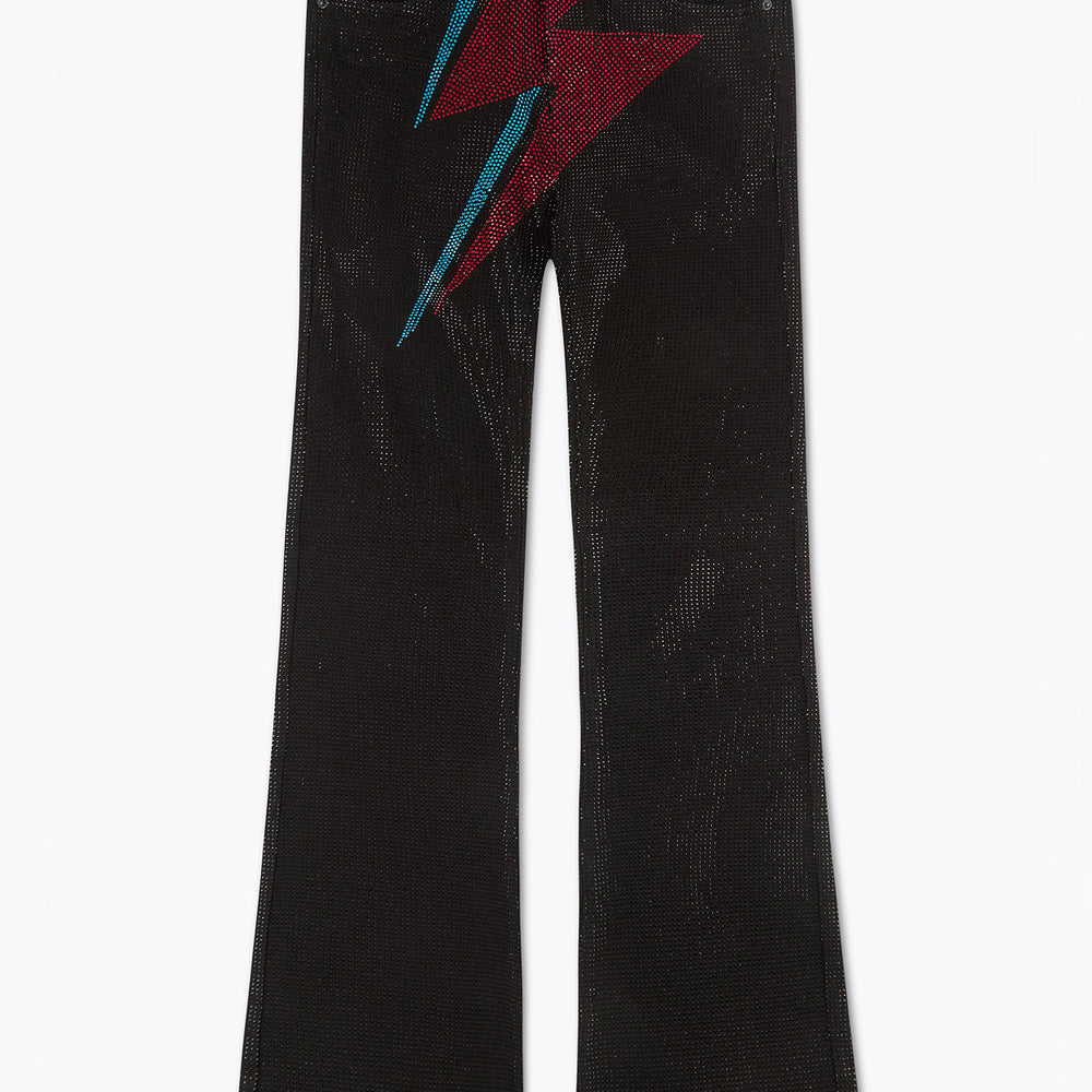 Phix X David Bowie Women's Black Rhinestone Lightning Bolt Flared Jean ...