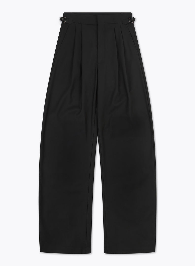 Black Barrel High Waisted Side Buckle Leg Trousers