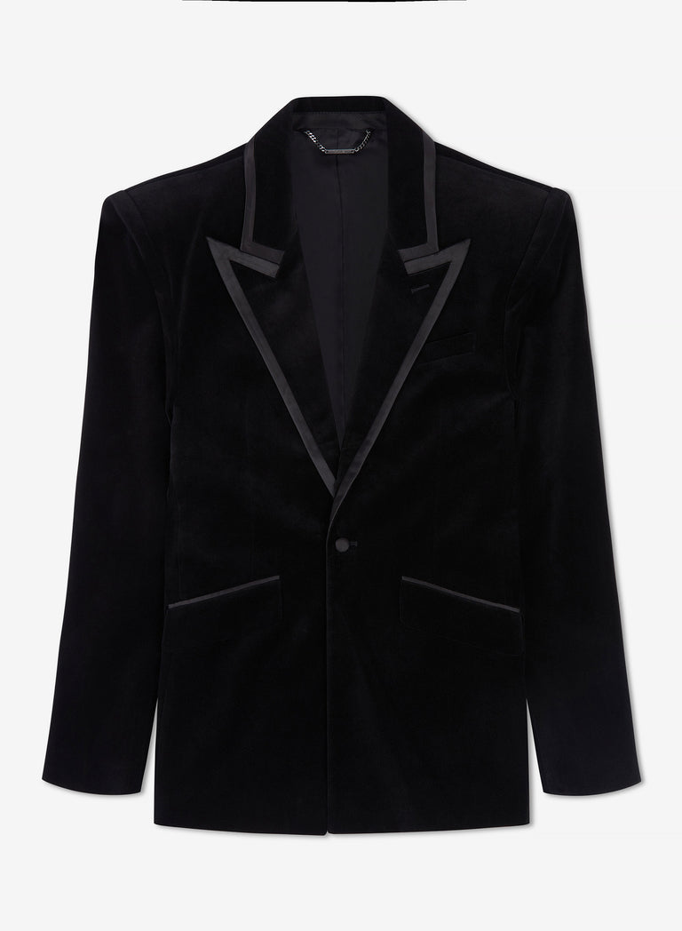 Single Breasted Wide Shoulder Black Velvet Jacket