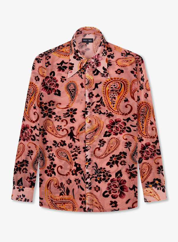 Phix X The Beatles Sheer Pink Floral Paisley Shirt