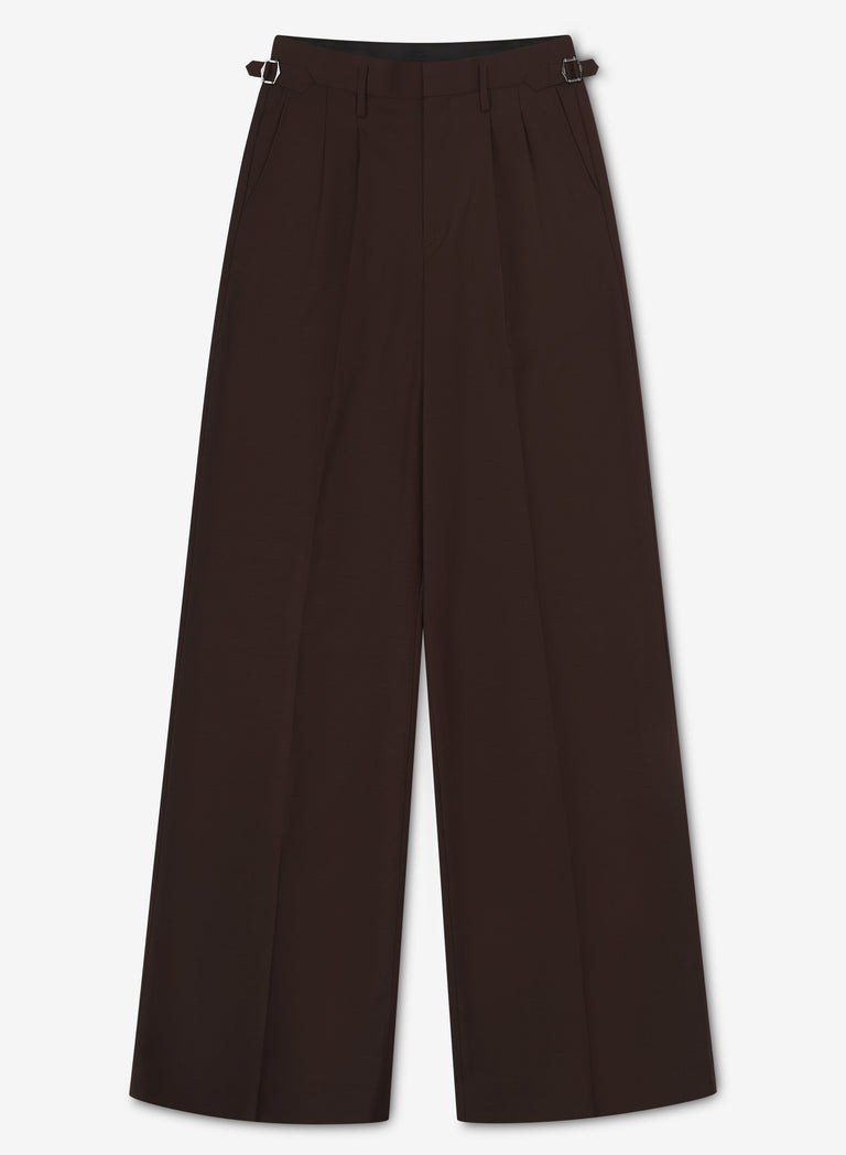 Brown High Waisted Side Buckle Flare Trousers