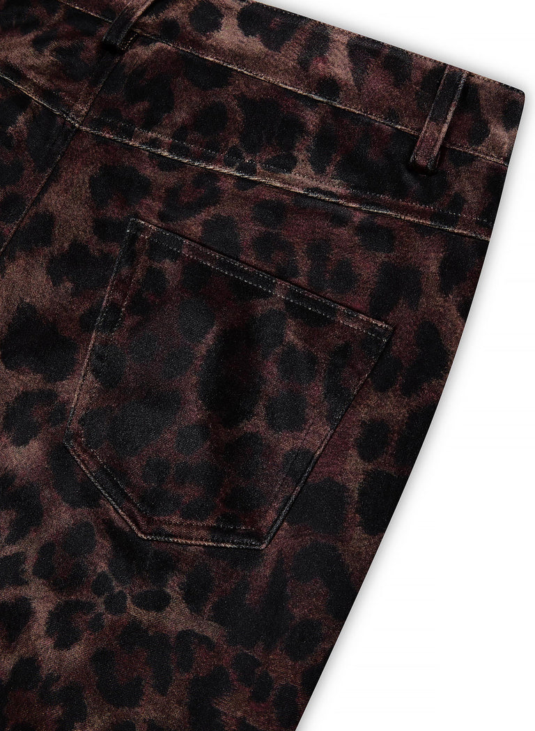 Leopard Print Velvet Flare Trousers