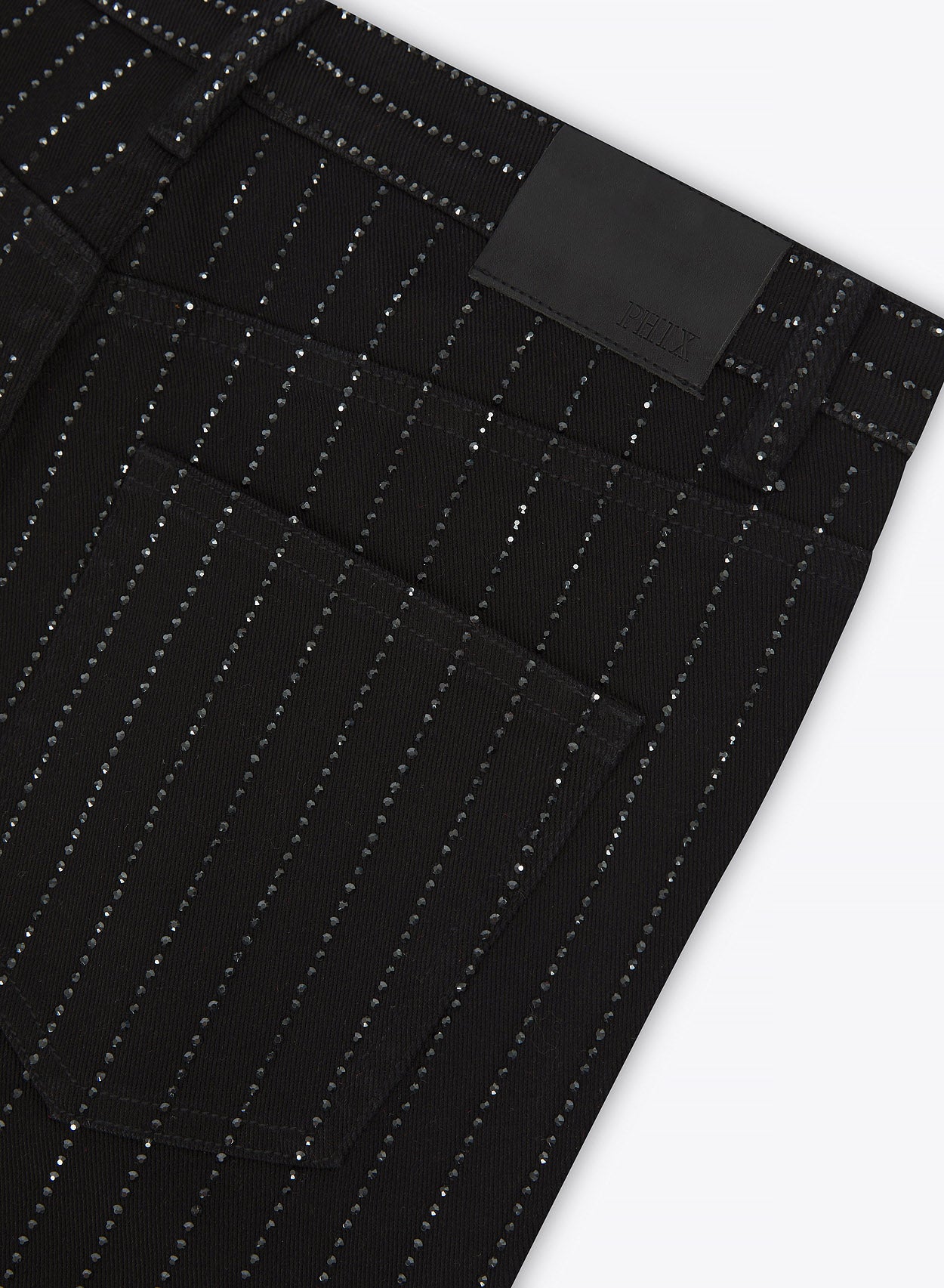 Phix Men's Black Diamante Pin Stripe Denim Flare Jeans In Size 34W L32 - Rhinestone Embellished Phix Men's Black Diamante Pin Stripe Denim Flare Jeans In Size 34W L32 - Rhinestone Embellished