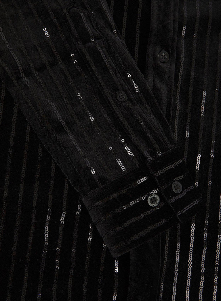 Black Velvet Sequin Pinstripe Shirt