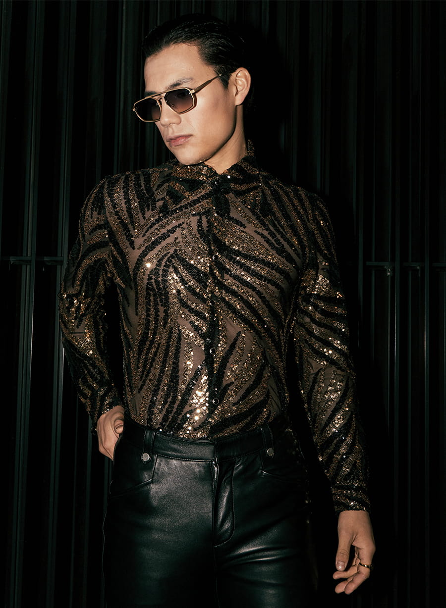 Black and Gold Zebra Sequin Embellished Shirt