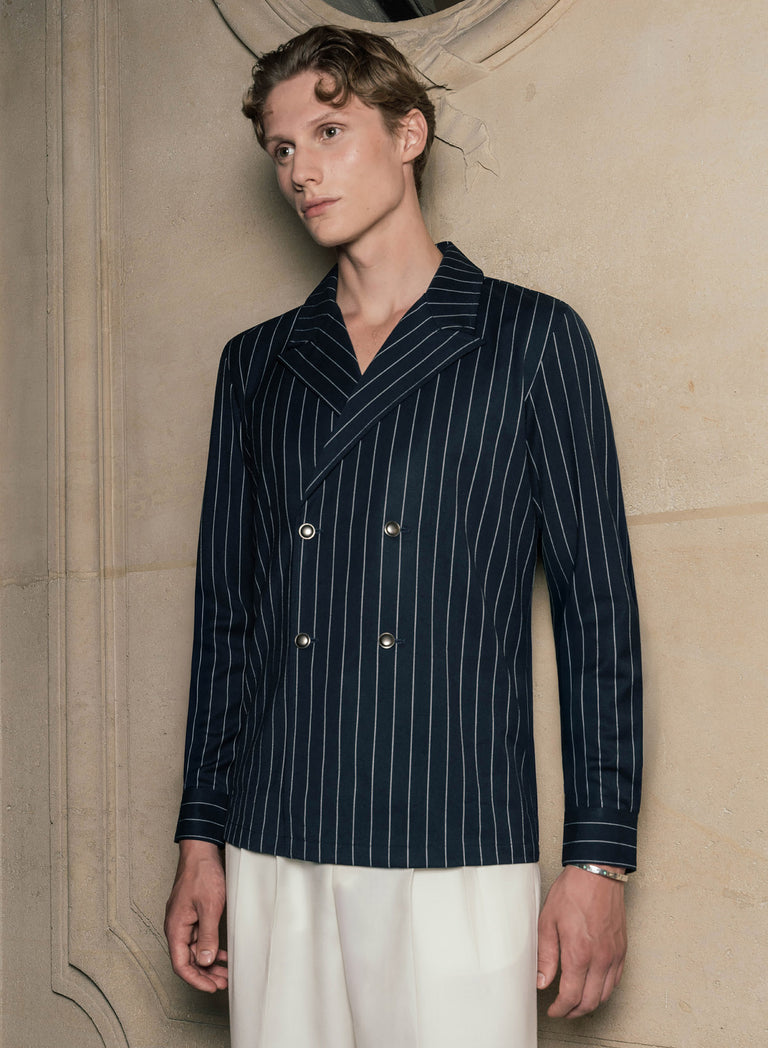 Dark Navy Double Breasted Pinstripe Shirt