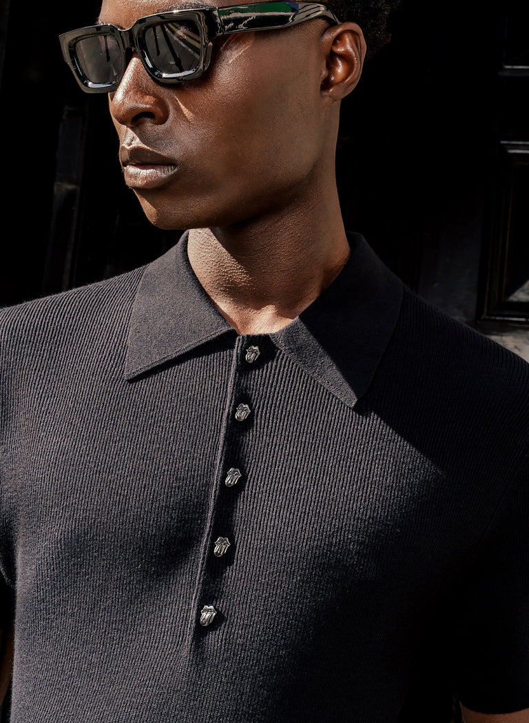 Phix X Rolling Stones Metal Tongue Button Polo Shirt