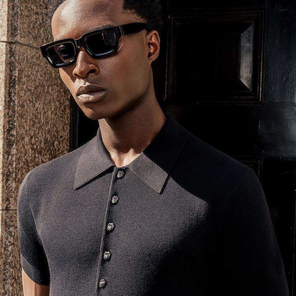 Phix X Rolling Stones Metal Tongue Button Polo Shirt & Phix