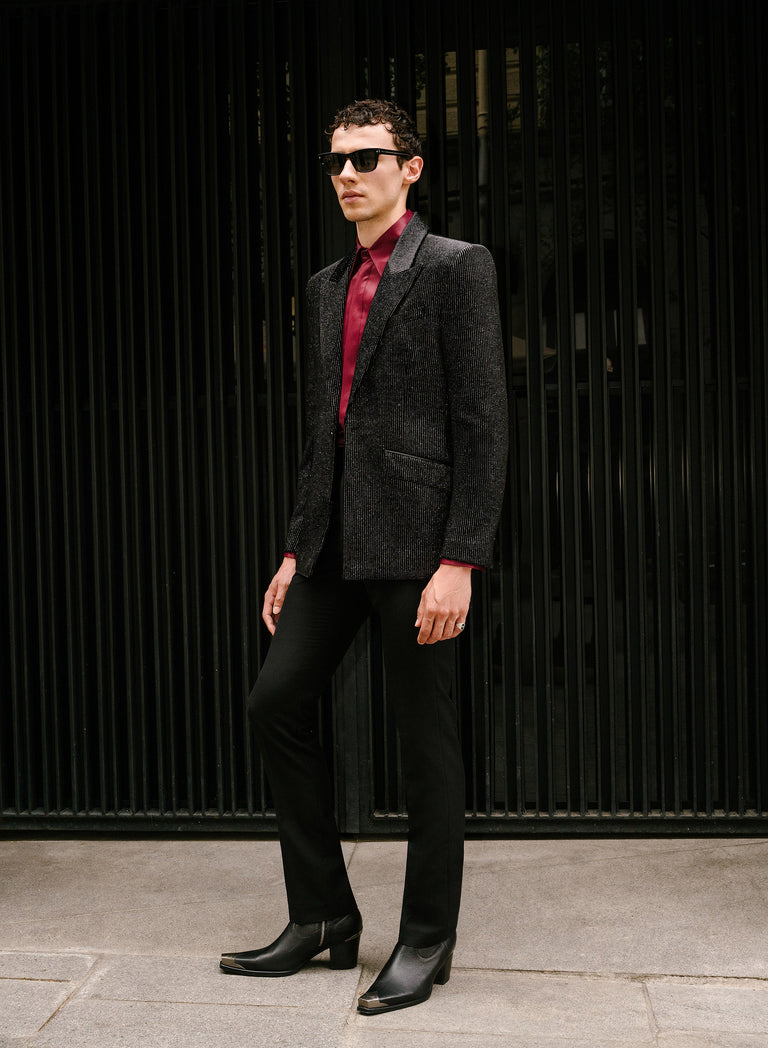 Black Pure Wool Slim-Fit Side Buckle Trousers