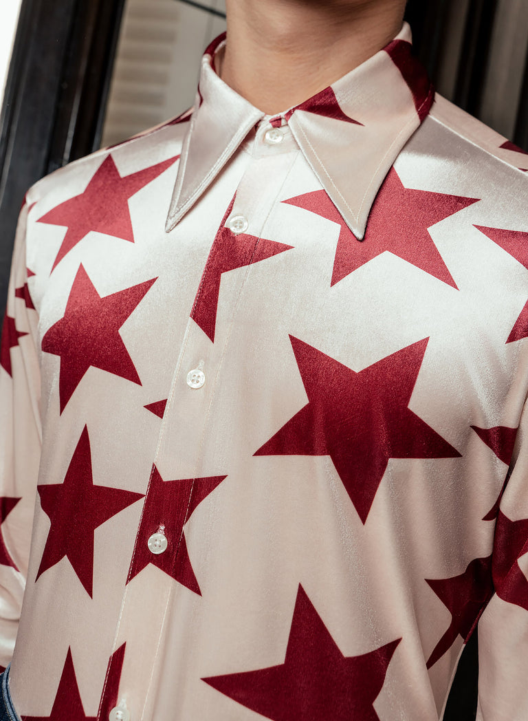 Red Star Pointed Collar Velvet Shirt
