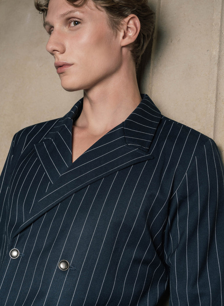Dark Navy Double Breasted Pinstripe Shirt