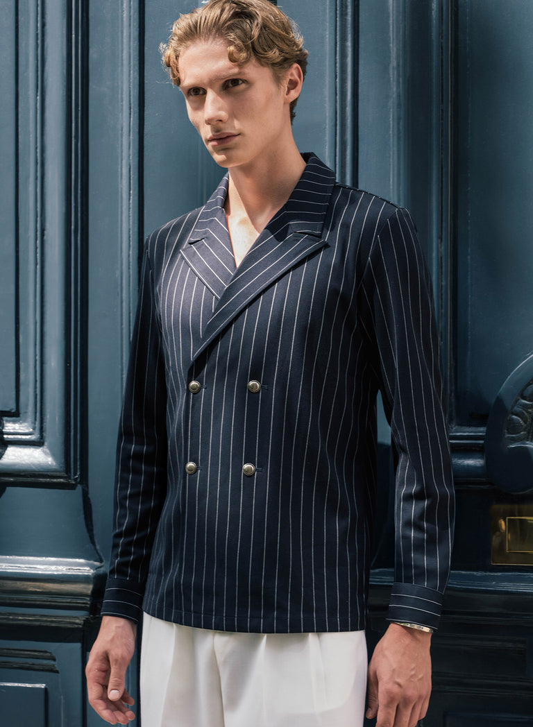 Dark Navy Double Breasted Pinstripe Shirt