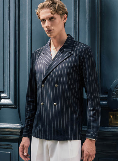 Dark Navy Double Breasted Pinstripe Shirt