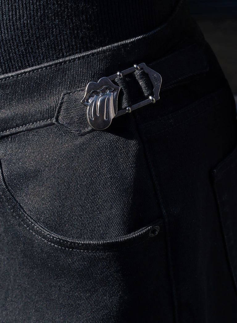 Phix X Rolling Stones Black Side Buckle Denim Flare