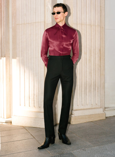 Black Pure Wool Slim-Fit Side Buckle Trousers