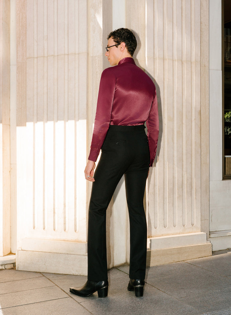 Black Pure Wool Slim-Fit Side Buckle Trousers