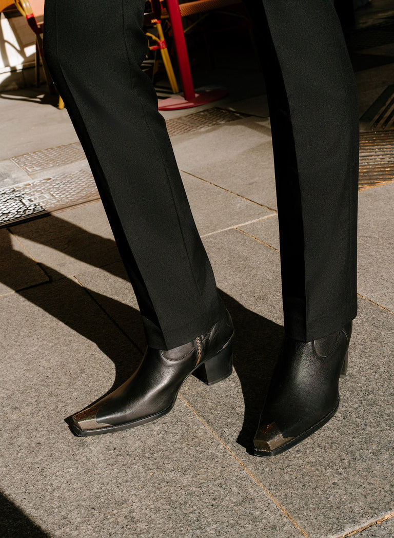 Black Pure Wool Slim-Fit Side Buckle Trousers
