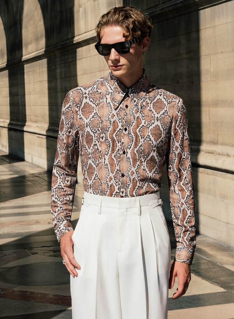 Brown Snake Print Viscose Shirt