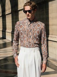 Brown Snake Print Viscose Shirt
