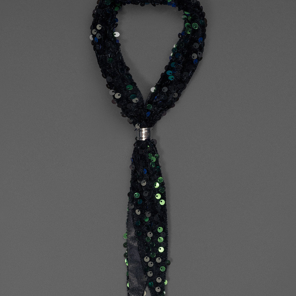 Emerald Green Sequin Ring Tie Neck Scarf & Phix