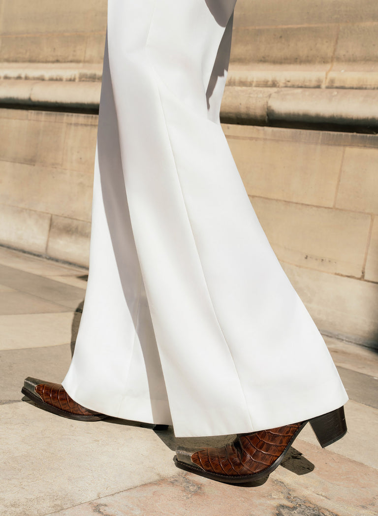 Off-White High Waisted Side Buckle Flare Trousers