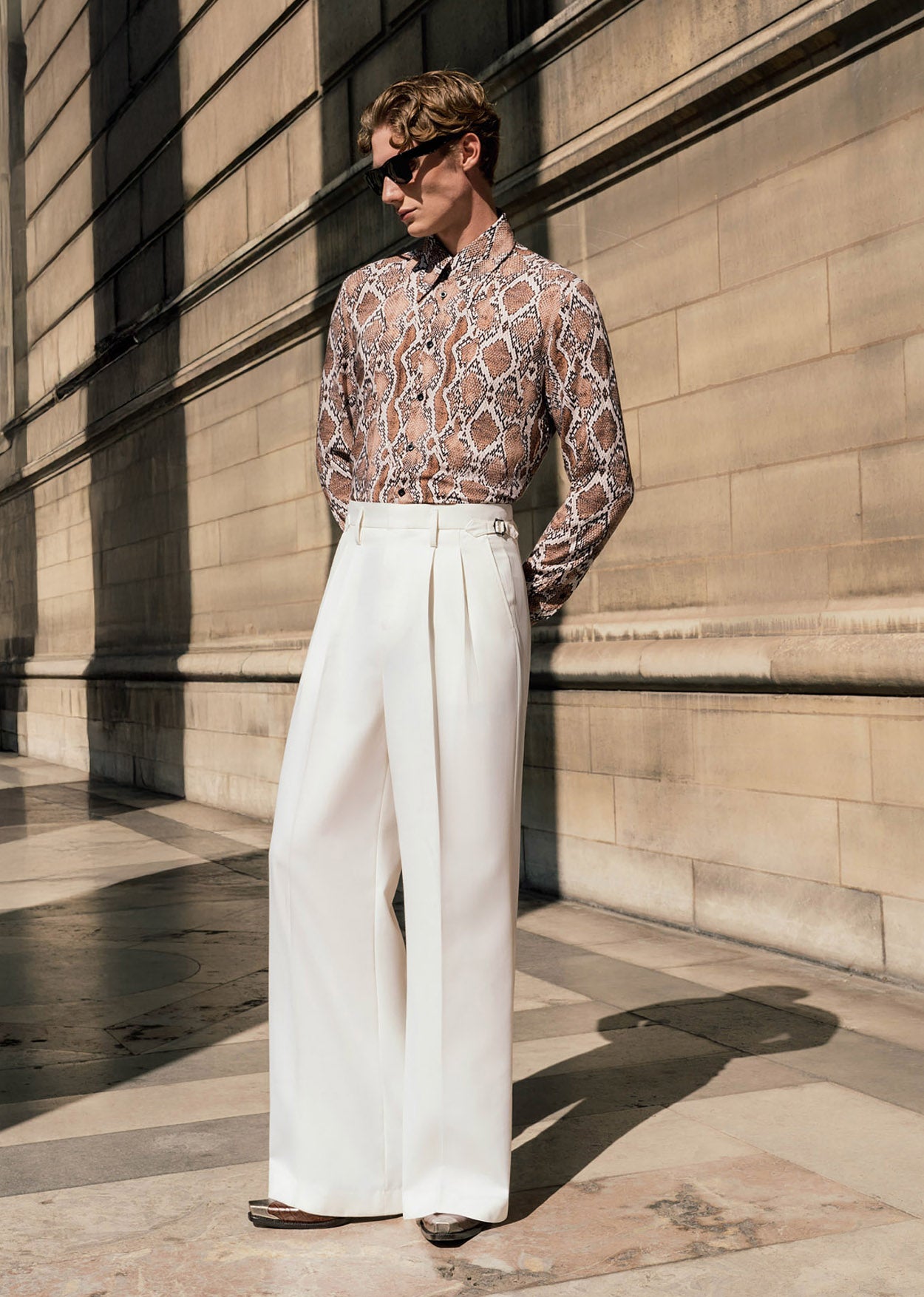 Phix Men's Off-White High Waisted Side Buckle Flare Pants - Off White in Size 28W L32 - Tailored Fit Phix Men's Off-White High Waisted Side Buckle Flare Pants - Off White in Size 28W L32 - Tailored Fit
