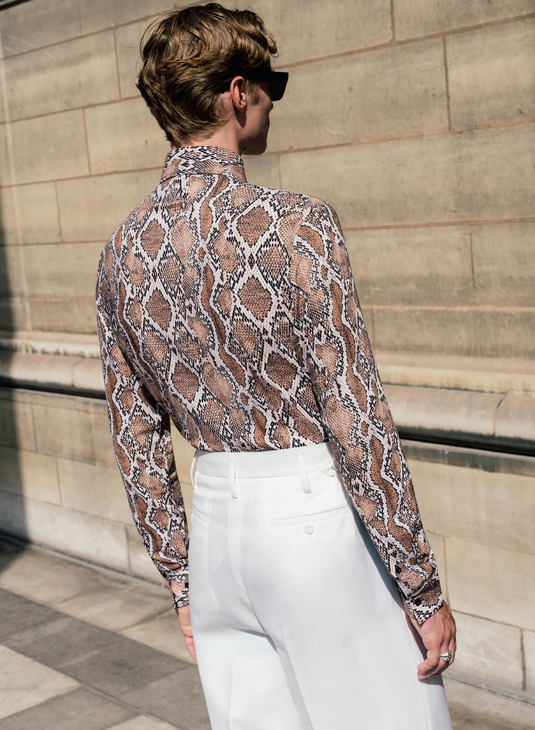 Brown Snake Print Viscose Shirt