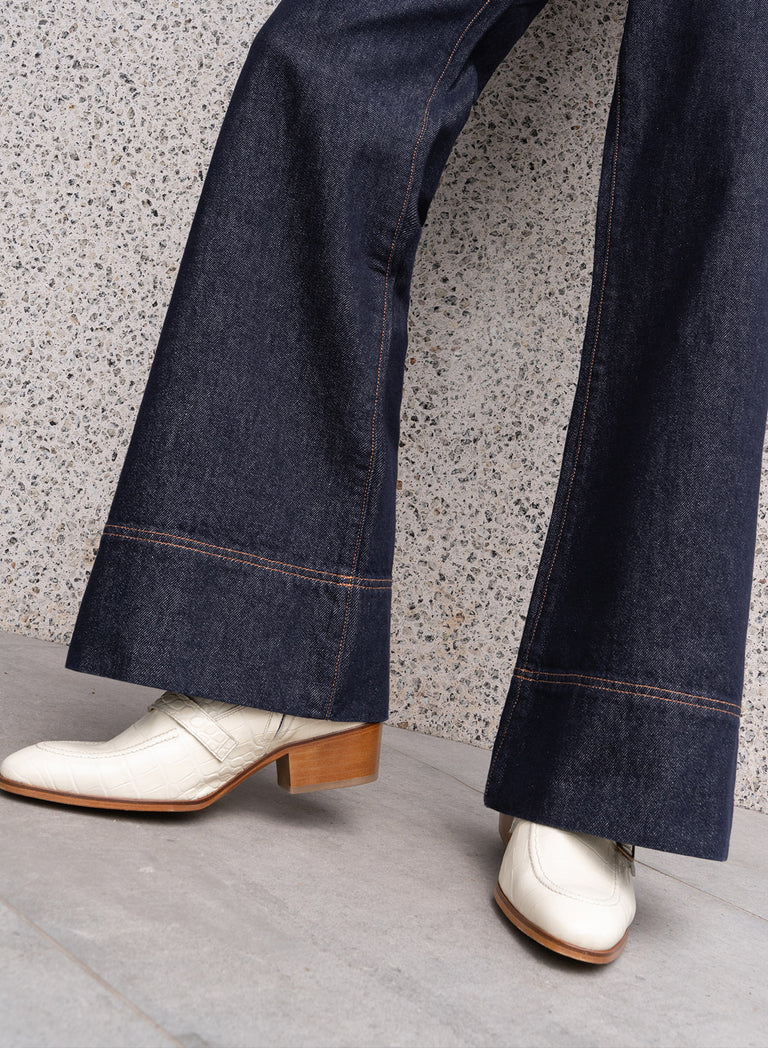 Monique 50mm White Leather Croc Effect Boot