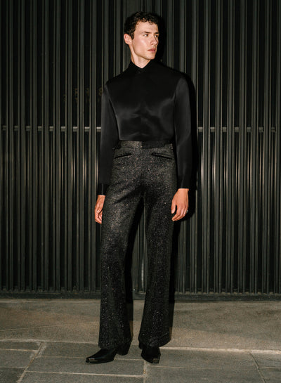 Black Silver Micro Dot Velvet Flare Trousers