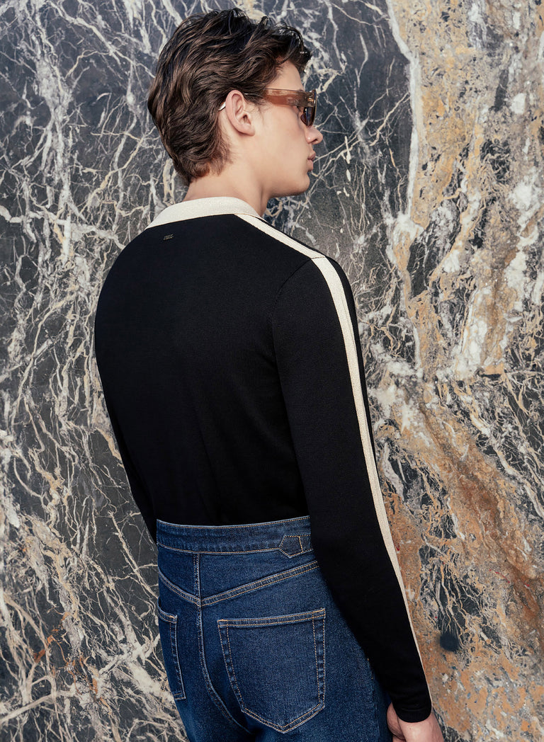 Black Metallic Gold V-Neck Cotton Polo