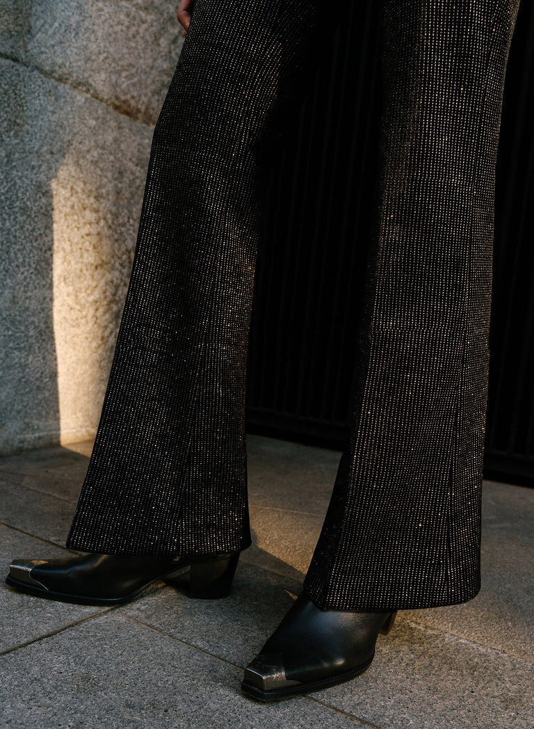 Black Silver Micro Dot Velvet Flare Trousers