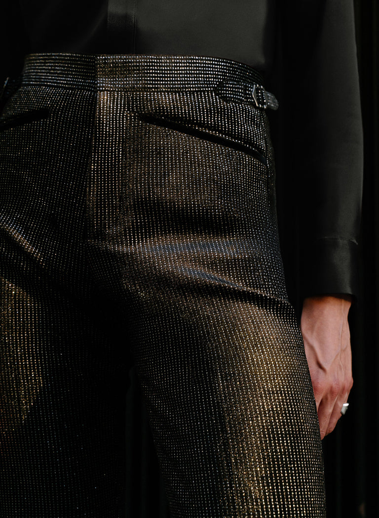 Black Silver Micro Dot Velvet Flare Trousers