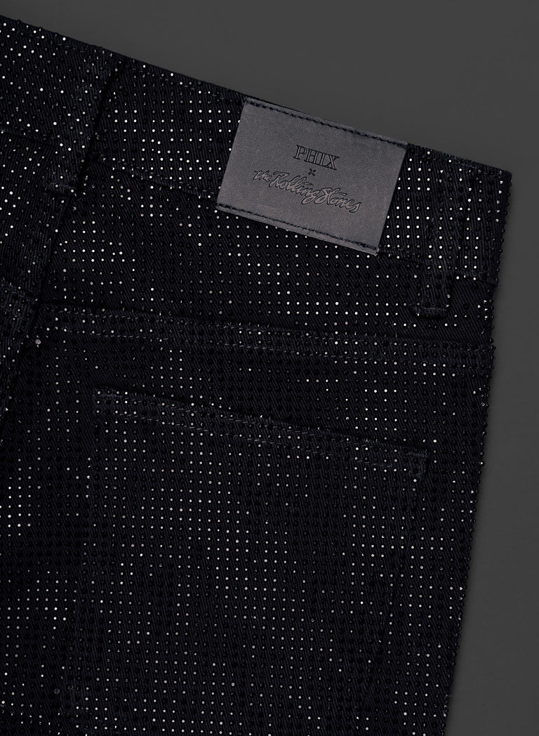Phix X Rolling Stones Denim Rhinestone Red Tongue Denim Flares