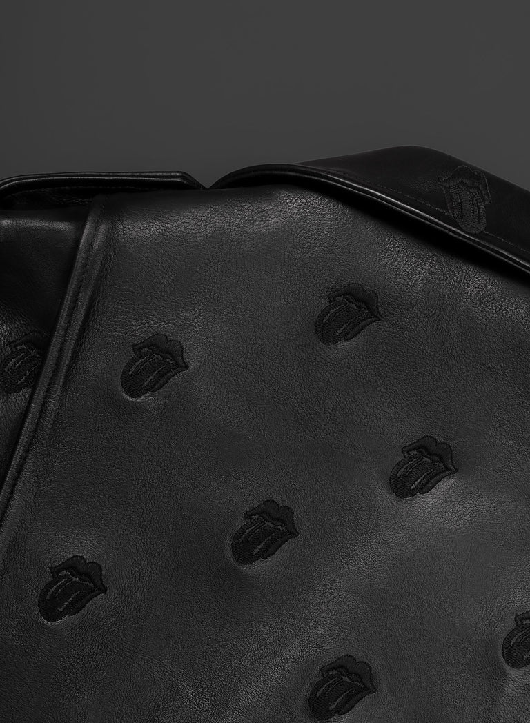 Phix X Rolling Stones Tongue Embroidered Leather Biker Jacket