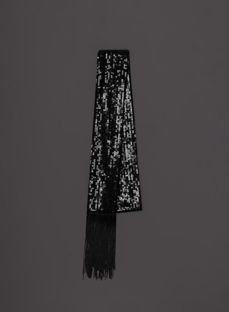 Black Sequin Tassel Scarf