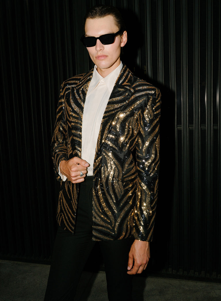 Black & Gold Zebra Sequin Embellished Blazer