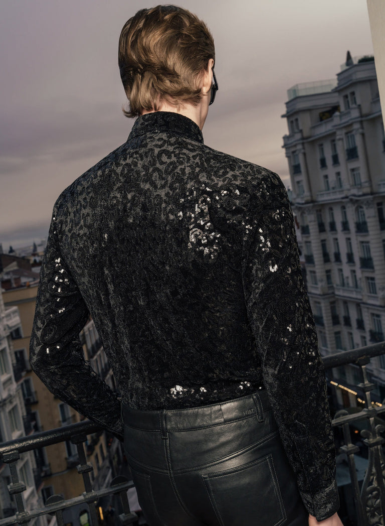 Black Velvet Leopard Sequin Shirt