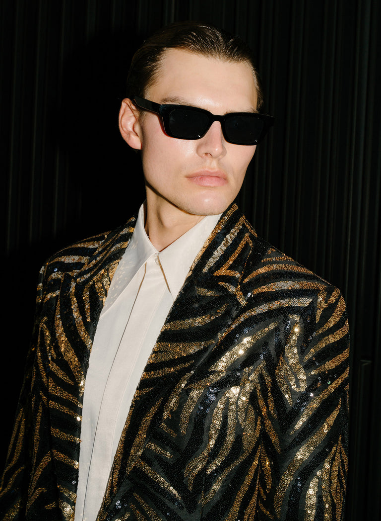 Black & Gold Zebra Sequin Embellished Blazer