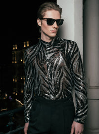 Black and Silver Zebra Sequin Embellished Shirt